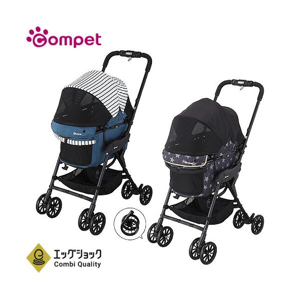 他サイト： コンビ コムペット コムペット ミリミリ EG ロング D デニムブルー/スターブラック 犬猫用 折りたたみ ペットカート エッグショック搭載耐荷重15kgの商品画像