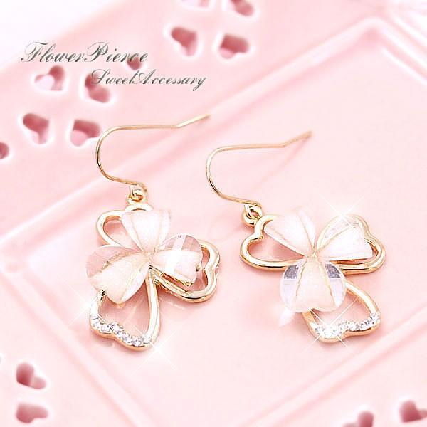 ハイクオリティ 1ストーン 三つ葉モチーフピアス イエローゴールド