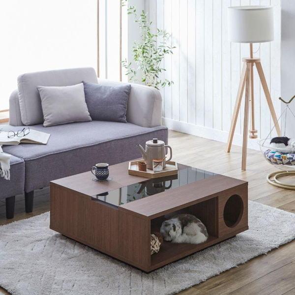 後藤家具物産 引き出し付き ペットの秘密基地にトンネル付きセンター