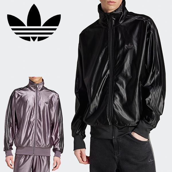 ◆美品◆ アディダス オールブラック レザーライク ジャージ ジャケット 光沢 adidas originals アディダスオリジナルス フェイクレザー