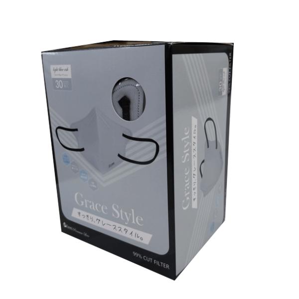 3Dバイカラーマスク　 ライトブルーアッシュ 30枚入