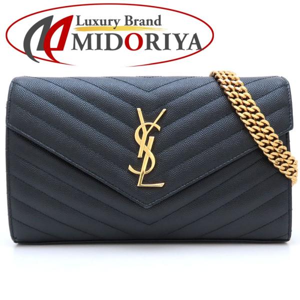 美品 サンローランパリ カサンドラ レザー グレー 377828 ショルダーバッグ  チェーンウォレット  1489【中古】SAINT LAURENT PARIS phasemidoriya78_352896