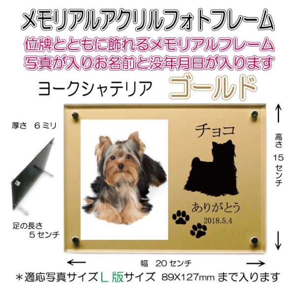 わんちゃん名入れメモリアルアクリルフォトフレーム ヨークシャーテリア ゴールド70yterr Go 70yterr Go ペットメモリアルプレシャスハート 通販 Yahoo ショッピング