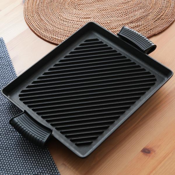 シリコンつまみ付きセット 波型鉄板 南部鉄器 オイルプレート