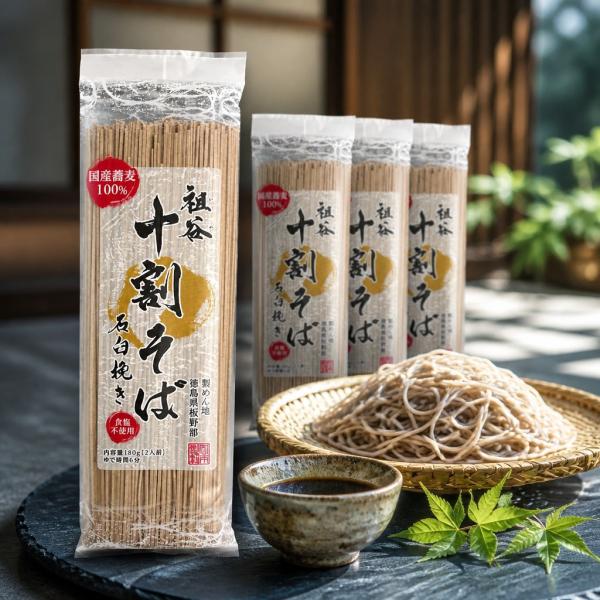 岡本製麺 国産 祖谷十割そば 石臼挽き 180g×8袋 国産そば粉100％ 十割蕎麦 食塩不使用 乾麺 大容量