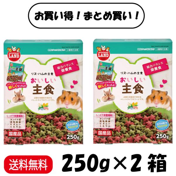 名称リス・ハムスターのおいしい主食特徴野菜・ミネラル・カルシウム・ビタミンを含んだ総合栄養食品です。 リス・ハムスターの主食として毎日与えてください。 ペットの便臭を緩和させる効果があります。内容量250g ×2箱原材料トウモロコシ、小麦粉...