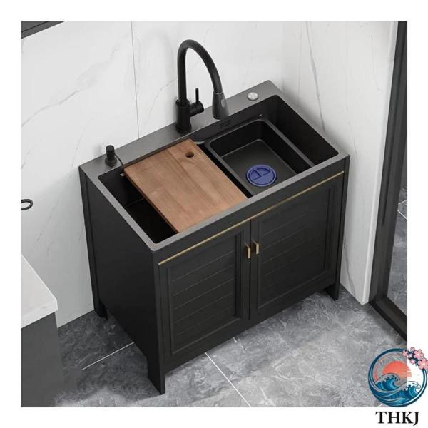 屋外シンク 黒流し台 ガーデンシンク ステンレスキッチンシンクキャビネット付き 業務用シングルボウル流し台 システムキッチン 使いやすい 時短調理