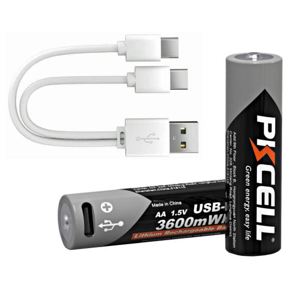 2個セット 単3形 充電池 1200回繰り返し 充電式 (USB タイプC/A急速充電ケーブル付) 1.5V 3600mWh リチウム充電池 液漏れ防止構造 リモコン ワイヤレスマウス等