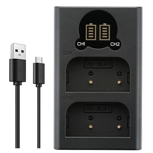 DC オリンパス Olympus BLX-1 対応USB型 デュアルバッテリー