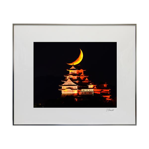 月と姫路城オレンジライトアップ 半切　3~10日で発送致します。