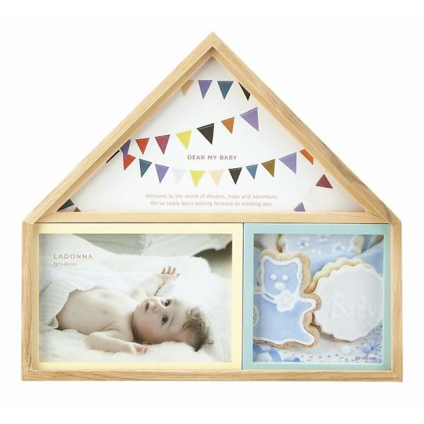 「L判」1枚とましかくな「ミニサイズ」1枚を飾ることが出来ます。屋根の三角の部分にもお好きなペーパーなどを入れていただけます。サイズの詳細は下記、寸法表をご確認下さい。スイートなパステルカラーが愛らしい多窓フレームです。三角屋根のおうちの形...