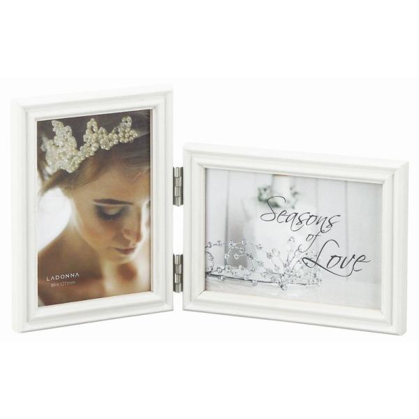 「L判」を2枚、飾ることが出来ます。サイズの詳細は下記、寸法表をご確認下さい。天然木が優しい風合いのホワイトフレームです。縦と横の写真を飾れるので立ち姿の写真と横向きの集合写真を一緒に飾ることができます。ウエディングフォトをセットしてご両親...