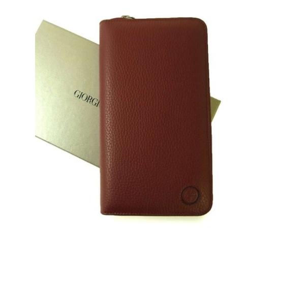 イタリア製 ジョルジオアルマーニ 牛シボ革 長財布 ダークブラウン GIORGIO ARMANI アルマーニ 長財布 メンズ 長札 ジョルジオ