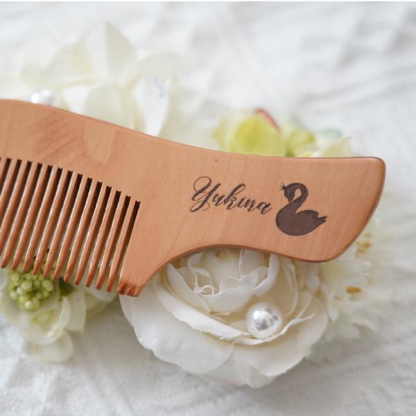 名入れコーム[12/スワンB] 櫛 竹櫛 名前 ネームコーム 出産祝い ギフト