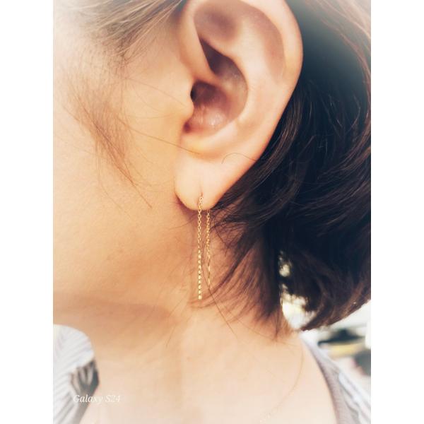 K18イエローゴールド CZ ピアス アメリカンピアス チェーンピアス