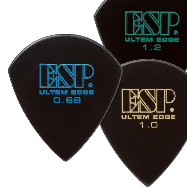 イー・エス・ピー　ウルテムエッジ　JAZZ型形状：ジャズ型厚さ：0.88mm,1.0mm,1.2mm材質：ウルテム加工：ラバーグリップ販売単位：1枚通常ピックは研磨処理を行いエッジ部分を丸めますが、このEDGEシリーズでは弦に触れる最も重要...