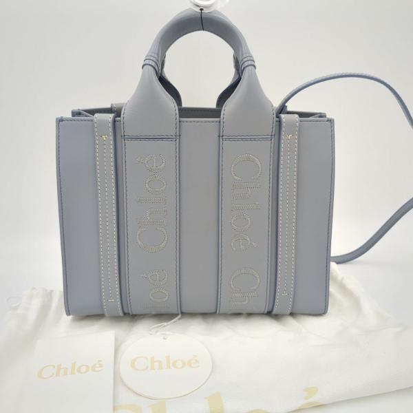 クロエ スモールトート WOODY ショルダーバッグ カーフ CHC23US397I6041A ブルー レディース Chloe  中古 Chloe（クロエ） スモールトートバッグ ウッディ CHC23US397I6041A
