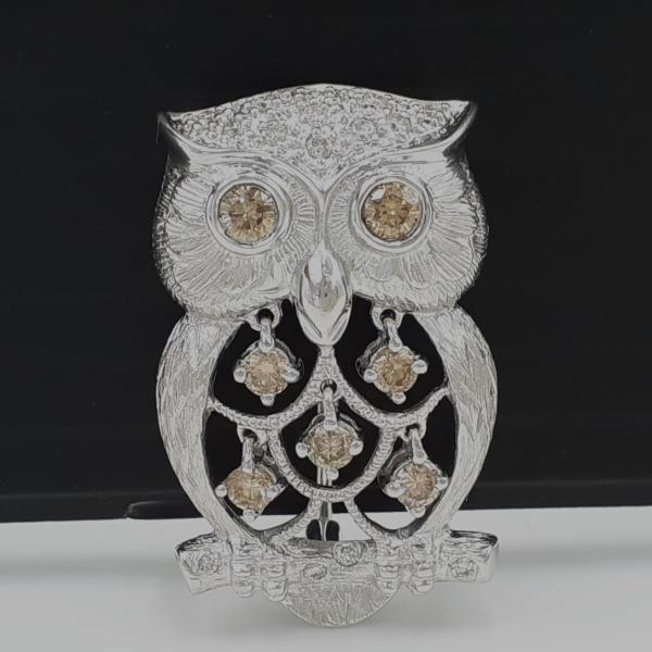 k18wg フクロウペンダントトップ K18 WG フクロウ ペンダントトップ ブローチ 6.82g ブラウン