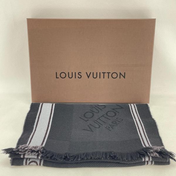 LOUIS VUITTON ルイヴィトン マフラー エシャルプ メサジェ ダミエジュアン M72685 400505 ブラックxグレー ウール100% 箱付 ◆2004