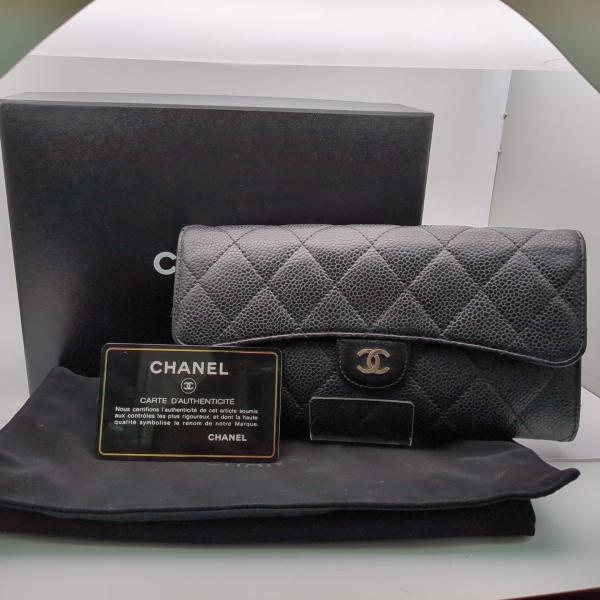 CHANEL シャネル マトラッセ 二つ折り長財布 ブラックxシルバー CHANEL シャネル マトラッセ 二つ折り長財布 ブラックxシルバー