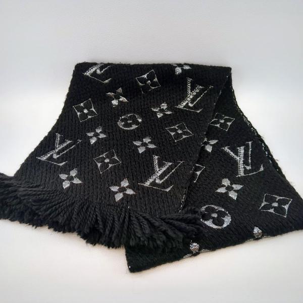 美品】LOUIS VUITTON ルイヴィトン マフラー エシャルプ ロゴマニア ノワール ウール・シルク M75833 ◆2005