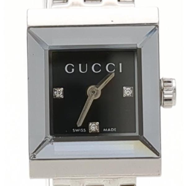 GUCCI 保証付 グッチ 128.5 クォーツ SS 黒文字盤 3Pダイヤ 電池交換済 