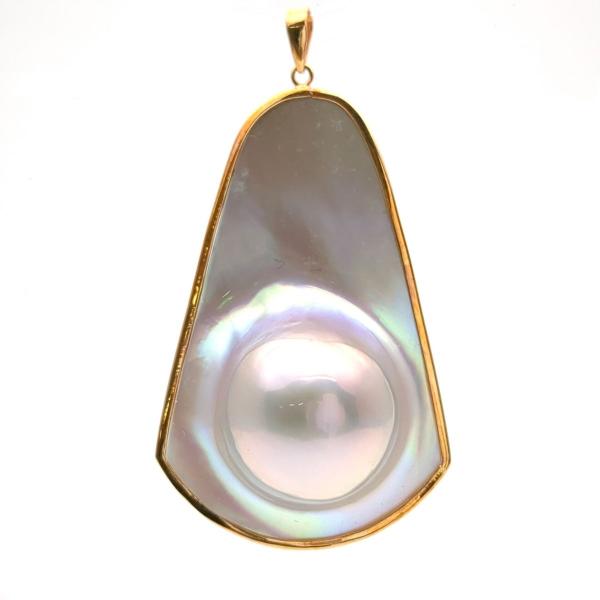 マベパール 12.8g ペンダントトップ K18 約42.6×26.4mm チャーム 真珠  