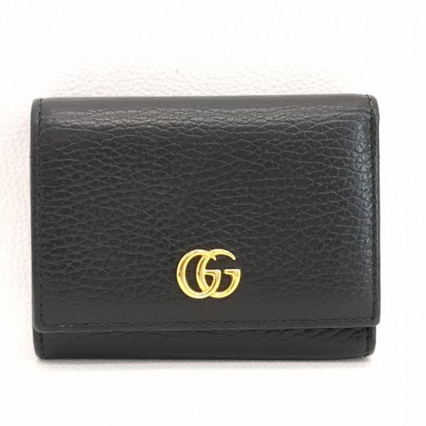 GG グッチ 三つ折り財布 GGマーモント 474740 ブラック レザー 箱付