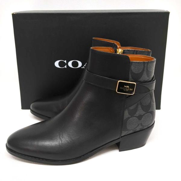 【美品】COACH コーチ ショートブーツ レザー ブラック 23cm 金具 COACH - 美品 コーチ サイドゴアブーツ ショートブーツ 黒