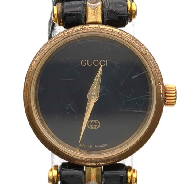 GUCCI グッチ クォーツ GQ2000L ブラック文字盤 2針 レザーベルト 稼働