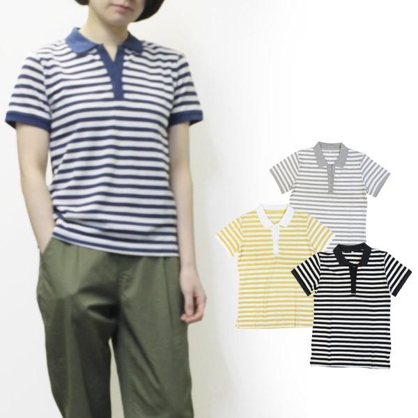 ポロシャツ レディース半袖 鹿の子ボーダー柄 スキッパー襟 ピコットオンラインショップ 通販 Yahoo ショッピング