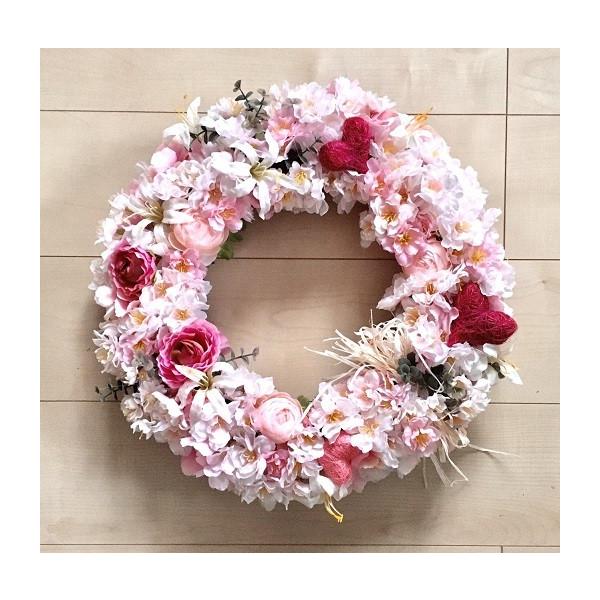 桜のリース 大 春のリース 7 40cm シサルハート 玄関リース 造花 ギフト 花 No