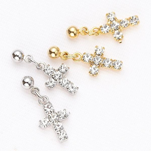 スワロフスキークロスピアス チタンポスト シルバー ゴールド 国産