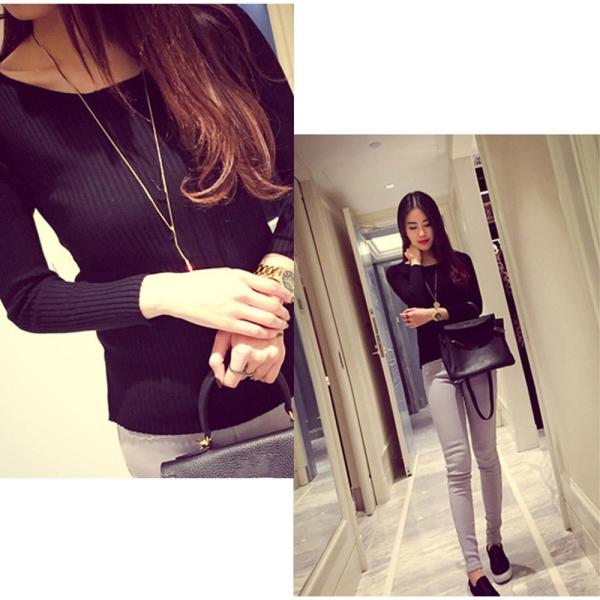 裏起毛 トップス レディース 秋冬 ラウンドネック カットソー 綿 細見 長袖 定番から日本未入荷 タイト