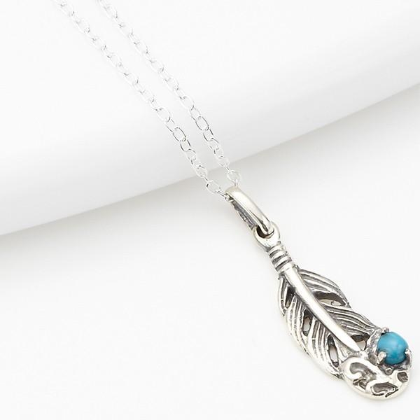 シルバー925製ネックレス ペンダント フェザー 羽根 男女兼用 ペアにも ユニセックス メンズ レディース インディアンジュエリー ネイティブアメリカン素材：シルバー925製フェイクターコイズサイズ：モチーフ：縦最大約41mm×横最大約1...