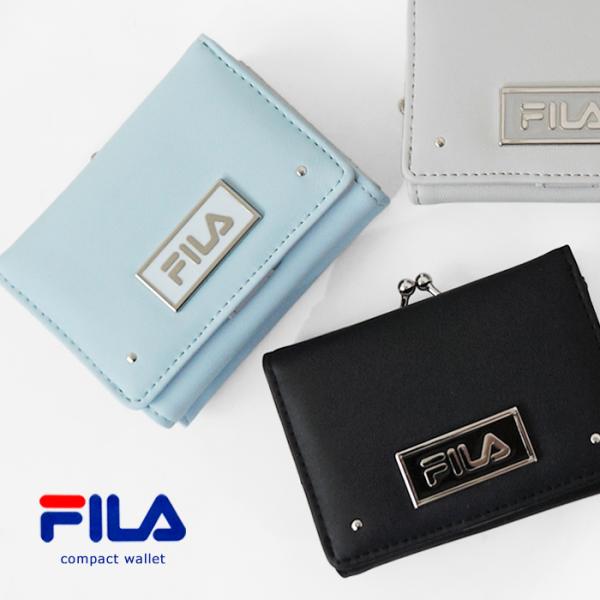 FILA フィラ ロゴ ブローチ 無地 三つ折り 財布 がま口 コンパクト 