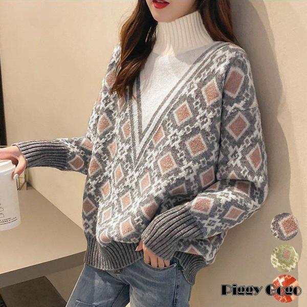 セーター レディース 40代 秋冬 ニットセーター アーガイル柄 トップス