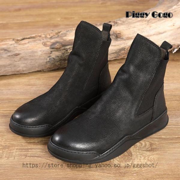 レディースショートブーツ チェルシーブーツ 本革 秋冬靴