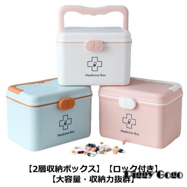 サイズ19*17*23cm素材PP色ホワイト、ブルー、ピンク関連キーワード：おしゃれ おすすめ  薬箱 仕切り板 薬箱 薬ケース 医療箱 薬入れ 防災グッズ シンプル 薬箱 北欧風 シンプル 2層 取っ手付 大容量 薬ケース 救急ボックス ...