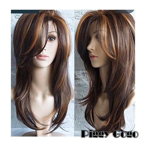 ダークブラウン ミックスカラー ウィッグ ロング ストレート フル