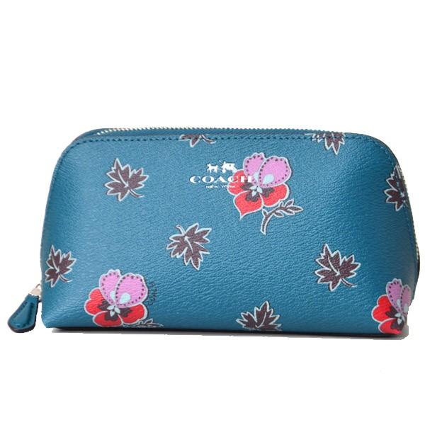 未使用品！ ☆コーチ☆ コスメティックポーチ フローラル レザー COACH（コーチ） コスメポーチ コーティング レザー ワイルドフラワー
