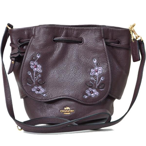 コーチ バッグ COACH ペプルド レザー フローラル 花柄 刺繍 巾着 斜