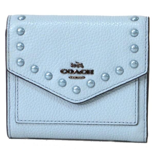 COACH コーチ 三つ折り財布 ラッカーリベット スタッズ 12171 ペールブルー COACH（コーチ） 財布 レザー ラッカーリベット スタッズ 三つ折り財布