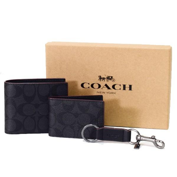 コーチ メンズ小物 COACH キャンパスレザーシグネチャー コンパクト財布+定期入れ+キーホルダー...