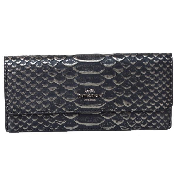 COACH（コーチ） 長財布 メタリック スネーク エンボスド レザー 二
