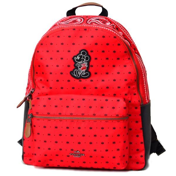 コーチ バッグ Coach ディズニー ミッキー コラボ ナイロン レザー バンダナ柄 ミニリュックサック バックパック ブライトレッド ブラック ブランド専門店 パイクストリート 通販 Yahoo ショッピング