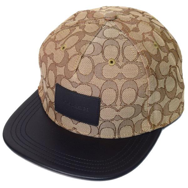 COACH（コーチ） 帽子 コットン カウレザー シグネチャー フラット