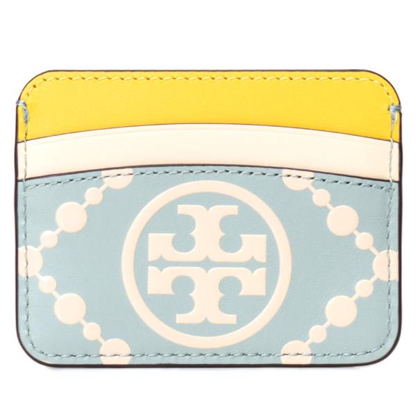トリーバーチ カードケース TORY BURCH レザー モノグラム ロゴ 名刺入れ 定期入れ パスケース ブルーセラドン×ニュークリーム 87184 TORY BURCH（トリーバーチ） カードケース レザー モノグラム ロゴ