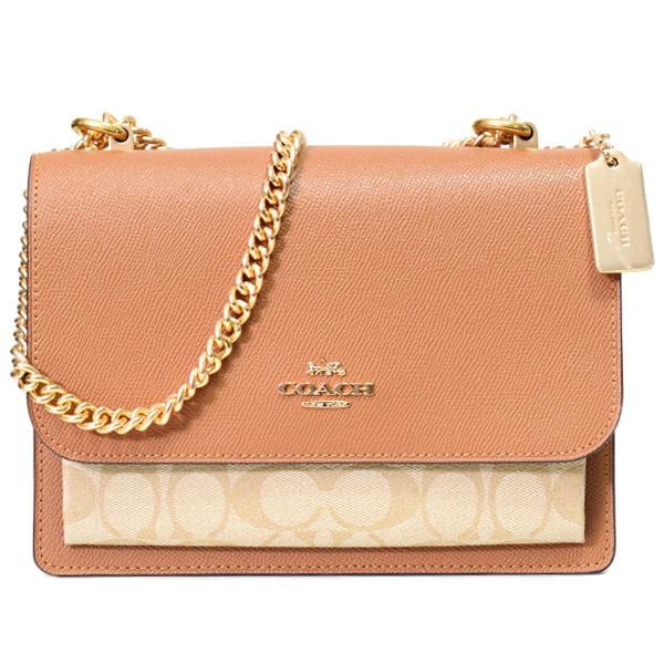 コーチ バッグ COACH コーティングキャンバス クロスグレインレザー シグネチャー クレア チェーン クロスボディ 2way 斜め掛け ショルダー バッグ ライトカーキ×ライトサドル 91019 COACH（コーチ） バッグ コーティングキャンバス クロスグレインレザー