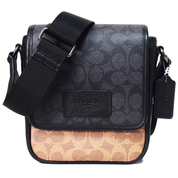 コーチ メンズ バッグ COACH コーティングキャンバス レザー シグネチャー ルーカス ロゴ コンパクト クロスボディ 斜め掛け メッセンジャー ショルダーバッグ タン×チャコール×ブラック CAU46 COACH（コーチ） メンズ バッグ コーティングキャンバス レザー